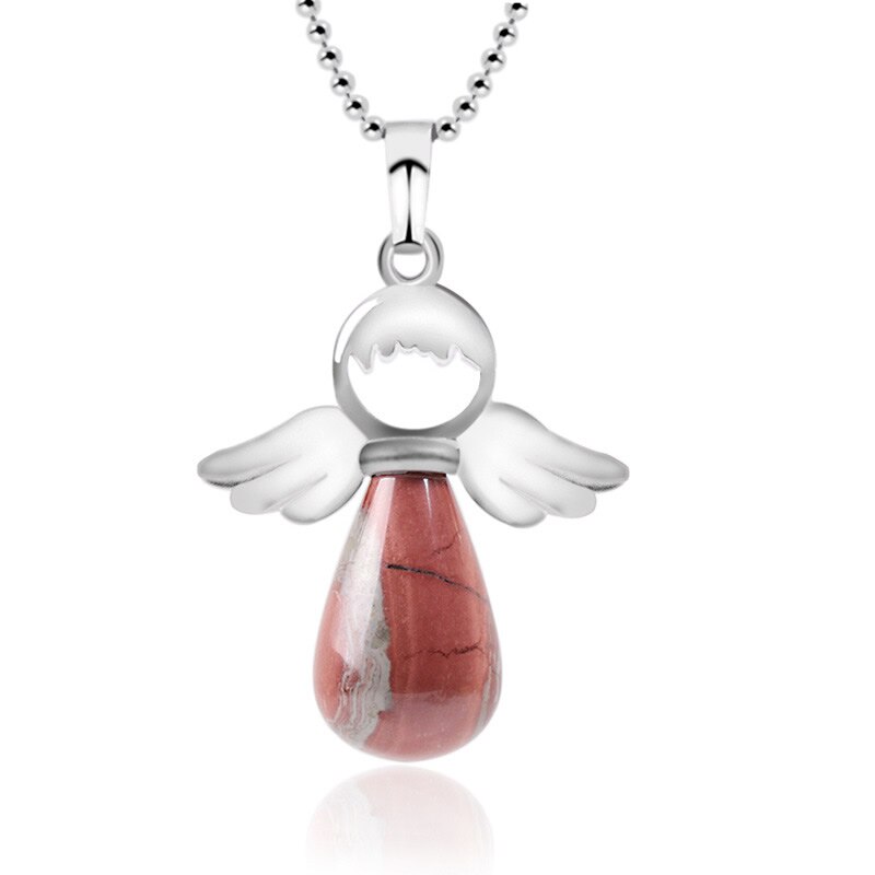 Pedra natural rosa anjo asa colar gota em forma de pingente feminino jóias camisola corrente acessórios presente de ano novo: RedJasper