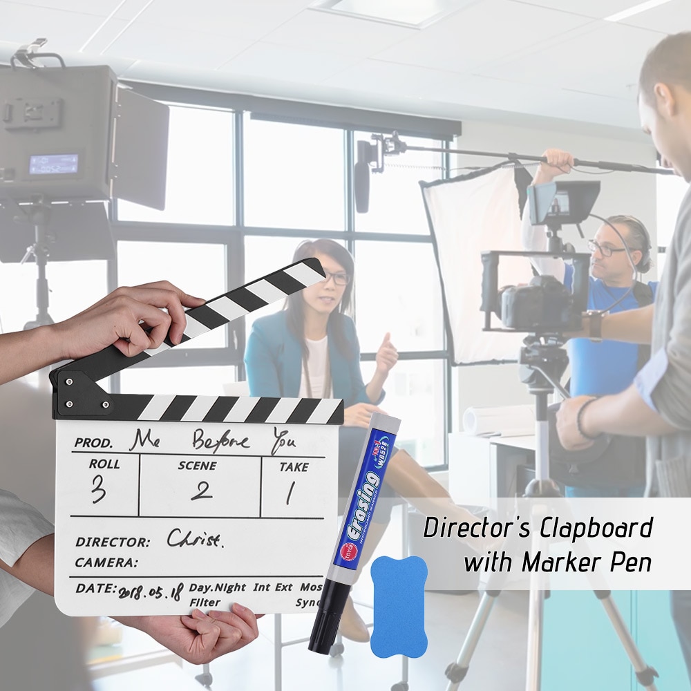 Andoer Director Video Scene Clapper Board Acryl Dry Erase Directeur TV Film Film Actie Slate Clap Handgemaakte Cut Prop
