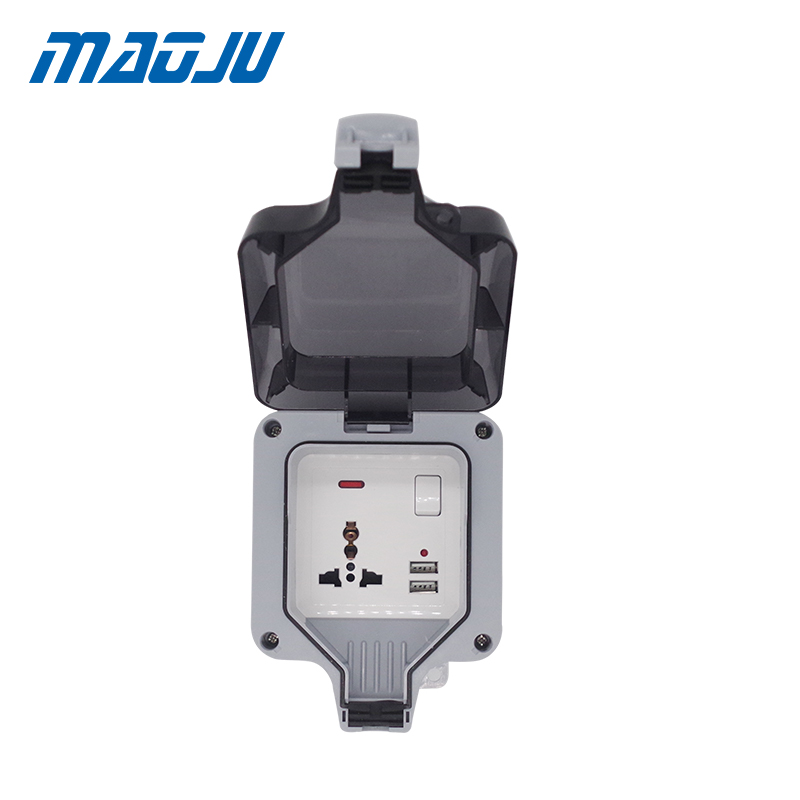 EU UK British Germany European Russian USB 1 Gang Waterproof Socket Enclosure Box Outdoor Outlet Weatherproof 13A 16A Plug In