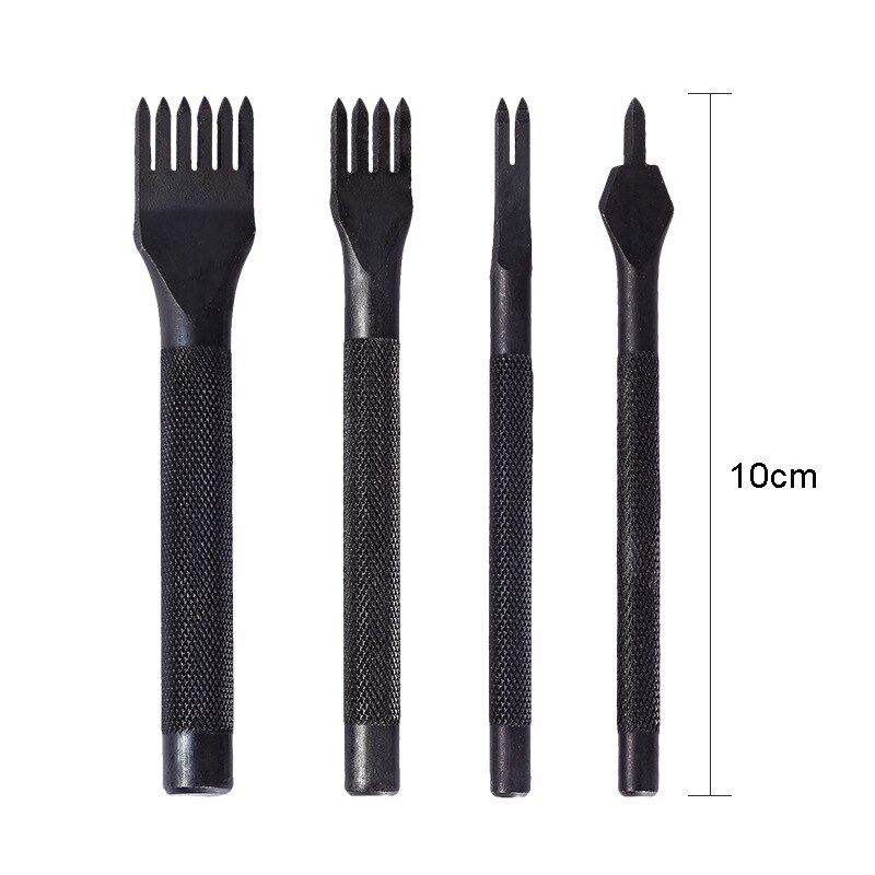 4 stk/sæt 3mm/4mm læder hulstanser stål hulskærer sort læder håndværksværktøj 1/2/4/6 tand-diy håndlavet