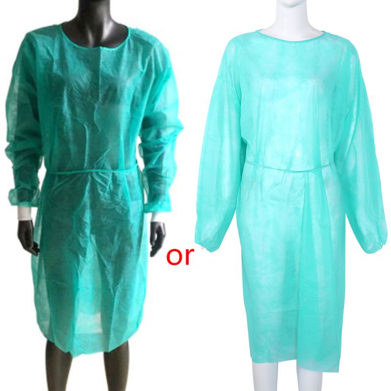 Isolation Gown with Elastic Cuff Disposable Non-Woven Splash Resistant fits all: Green
