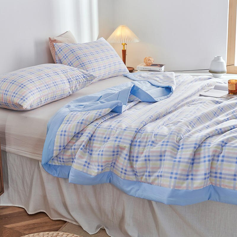 Couverture de couette de luxe en coton délavé, motif grille japonais, douce, pour la climatisation, pour la chambre d'été: 220x240cm 1pc quilt / 02