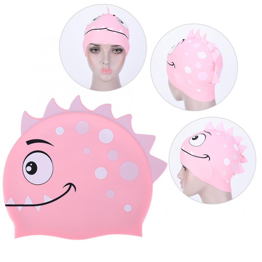 Gorro de baño con dibujos animados para niños y niñas, gorros de silicona impermeables para natación, piscina, Protector de orejas, gorro de buceo para bebés