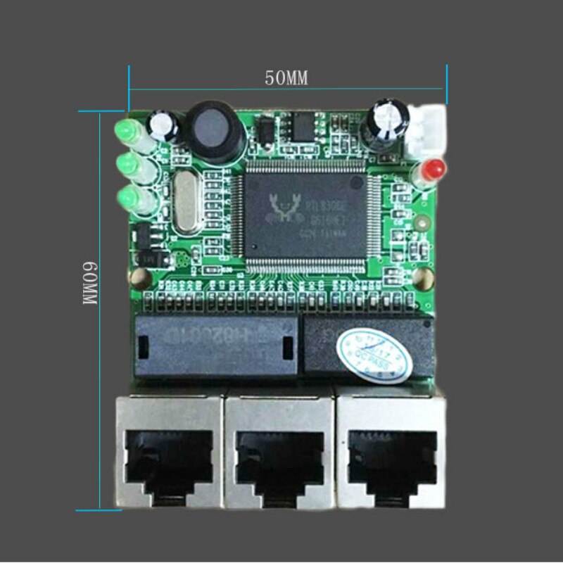 OEM factory direct mini fast 10/100mbps 3-port Ethernet network lan hub switch board two-layer pcb 3 rj45 5V 12V head port