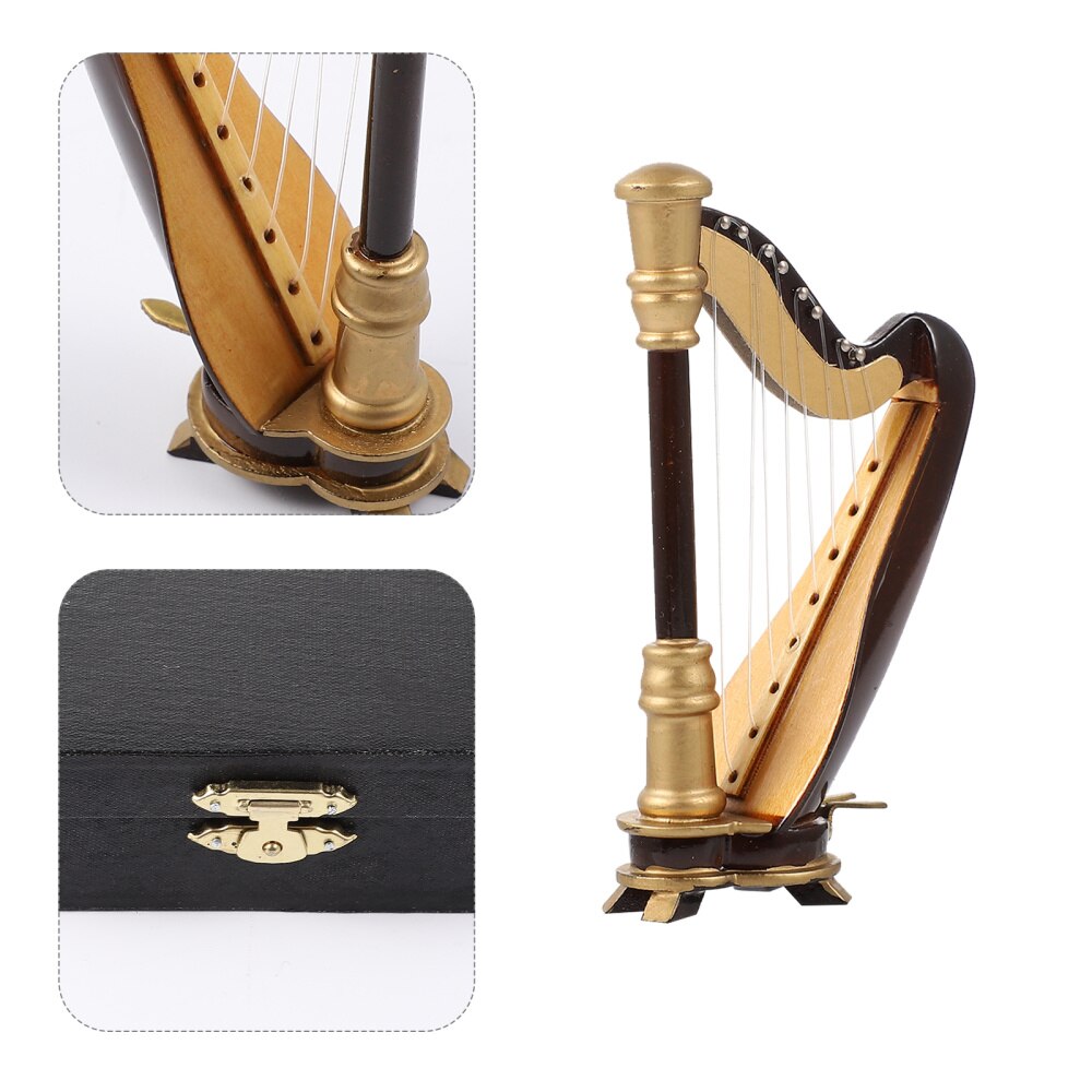 Modèle de harpe Miniature Mini modèle d'instrument de harpe en bois avec boîte de rangement