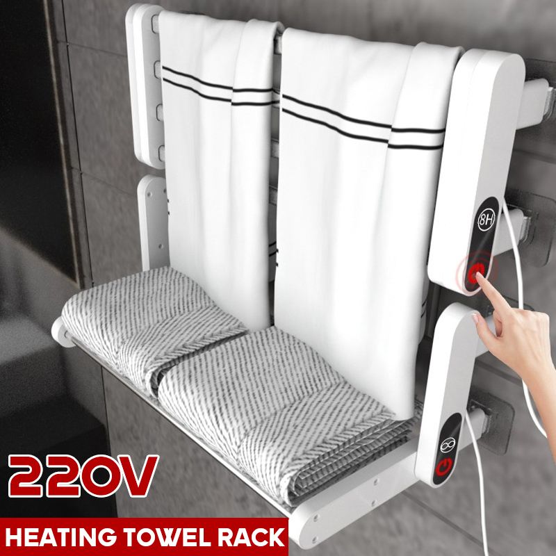 Touch Switch Bathroom Heated Towel Rack Shelf Electric Heating Towel Rail Intelligent Thermostatic Drying Towel Warmer