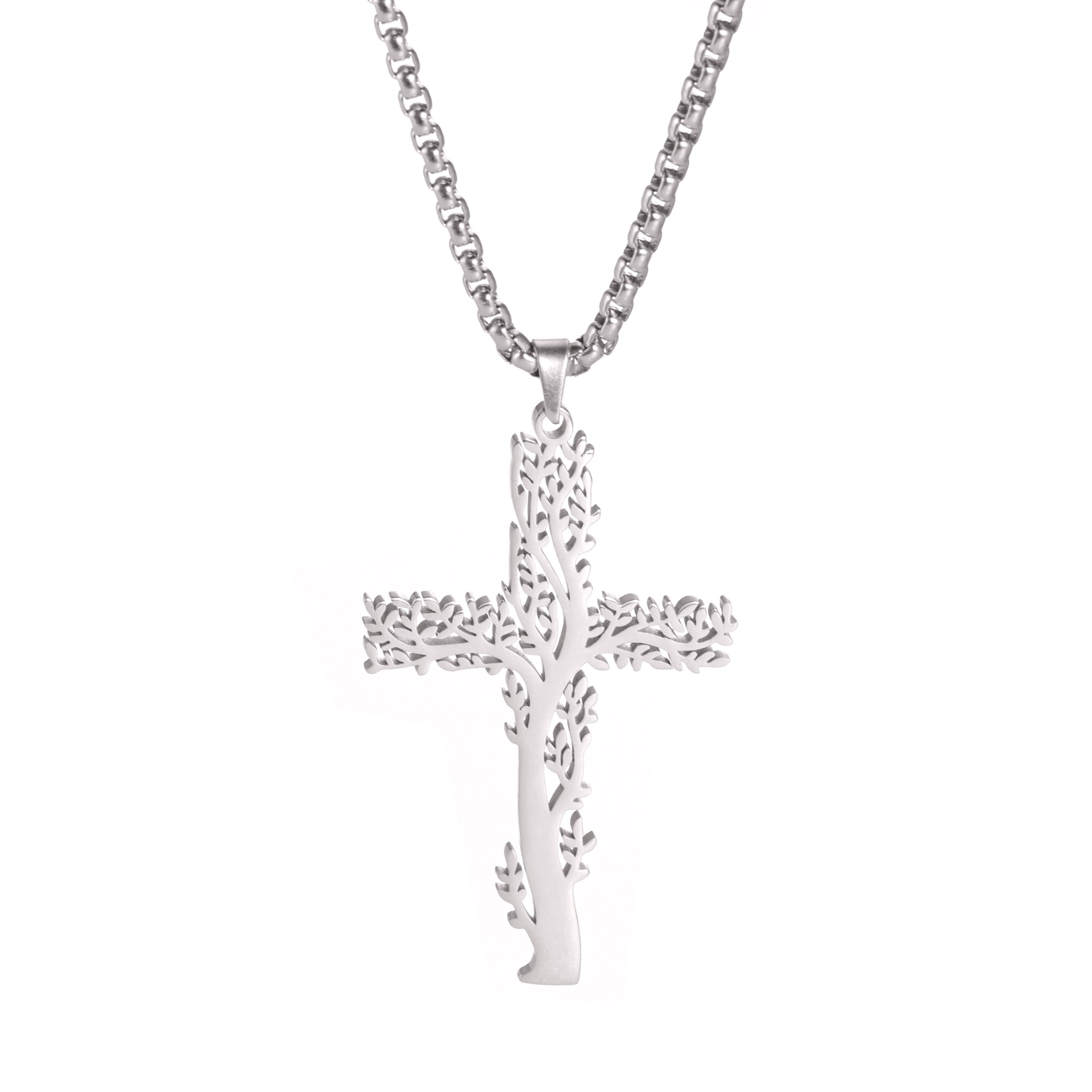 Collar árbol De La Vida Acero Inoxidable - Colgante Hojas Plata, Cadena 51 Cm, Regalo Navidad, Hipoalergénico