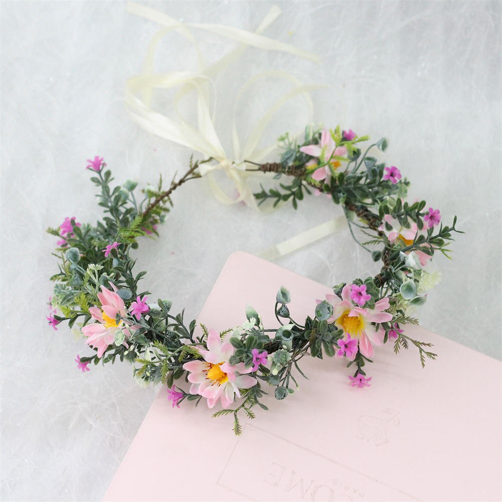 Corona de flores para niña y mujer, accesorios para el cabello para novia, diademas de flores hermosas, adorno para el cabello trenzado, vid para el cabello: 5