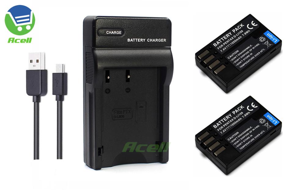 Batterie D-LI109 pour appareil photo PENTAX KP K-70 k-r K-30 K-50 K-S1 K-S2 K-500 K70 Kr K30 K50 KS1 KS2 K500 DSLR: 2Battery 1Charger