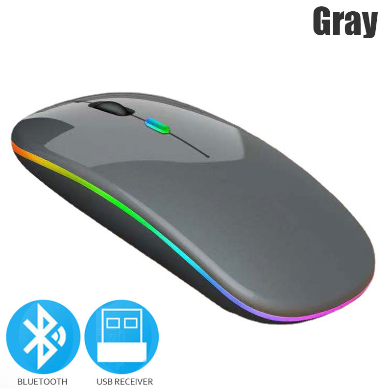 Bluetooth 5.0 Wireless Mouse For Laptop Computer PC Macbook Gaming Mouse 2.4GHz With USB Rechargeable RGB Light Power Indicator: Red