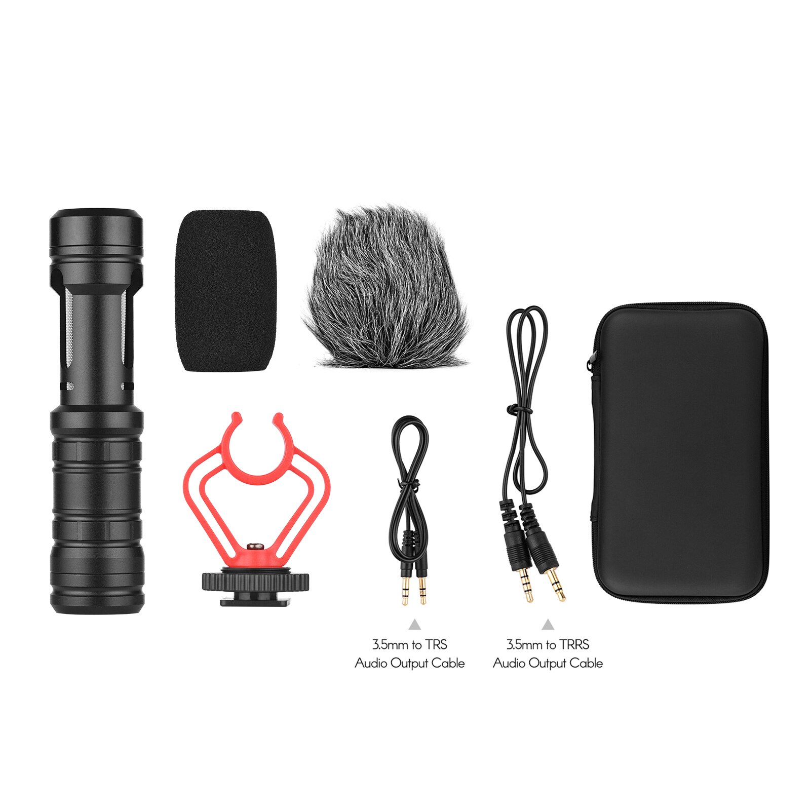 Andoer Camera Microphone Cardioid Condenser Mic with 3.5mm Port Anti-Shock Mount Sponge &amp; Furry Windshield Carrying Case Record