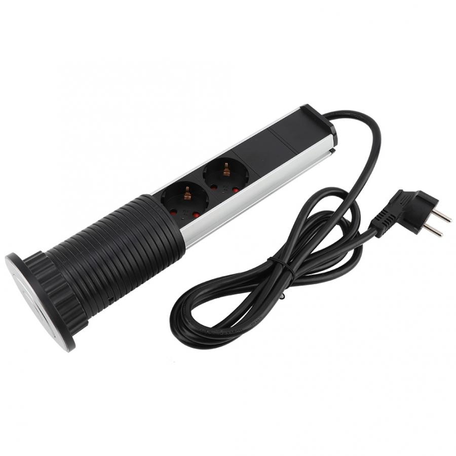 3 / 4 Power Ports Electrical Tensile Power Outlet Plug Worktop Desk Home Pull Up Socket With 2pcs USB Connecting Ports