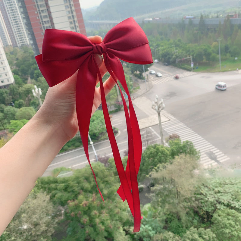 Pinza de pelo de cinta de lazo para niña, pasador de pelo de Primavera de satén sólido Simple, diadema Retro con Clips, accesorios para el cabello