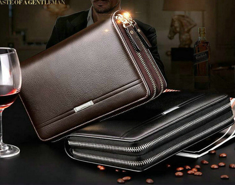 Für Männer PU Leder Einfache Geschäft Handgelenk Kupplung Brieftasche Karte praktisch Organizer Geldbörsen Handtasche Reißverschluss Tasche Geldbörse