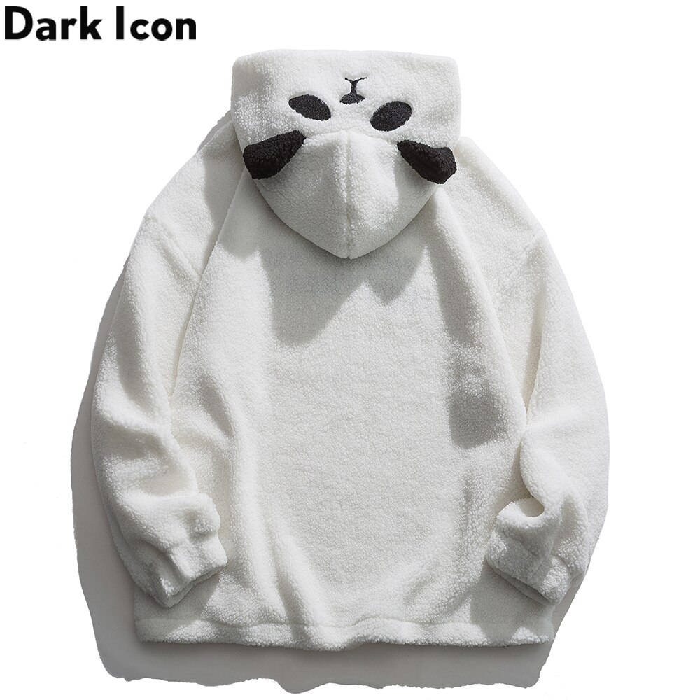 Dark Icon Panda Lovely Sherpa Hoodie Men Women Letters Embroiery Oversized Men's Hoodies Student Hoodie Boy Girl Sweatershirts