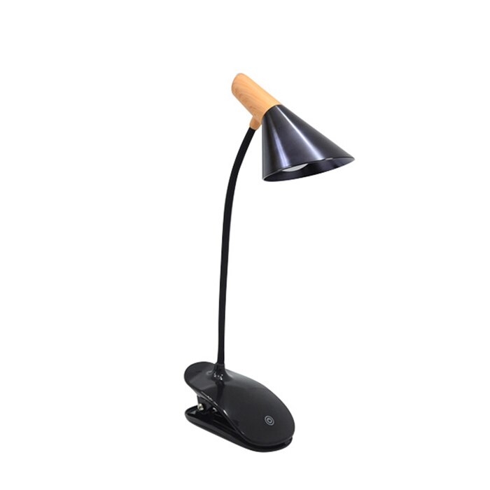 Vintage LED Clip & Stand Flexo Bureaulamp Touch Schakelaar Lampenkap Led Oplaadbare 3 Niveaus Dimmen Tafellampen Leeslamp: Black