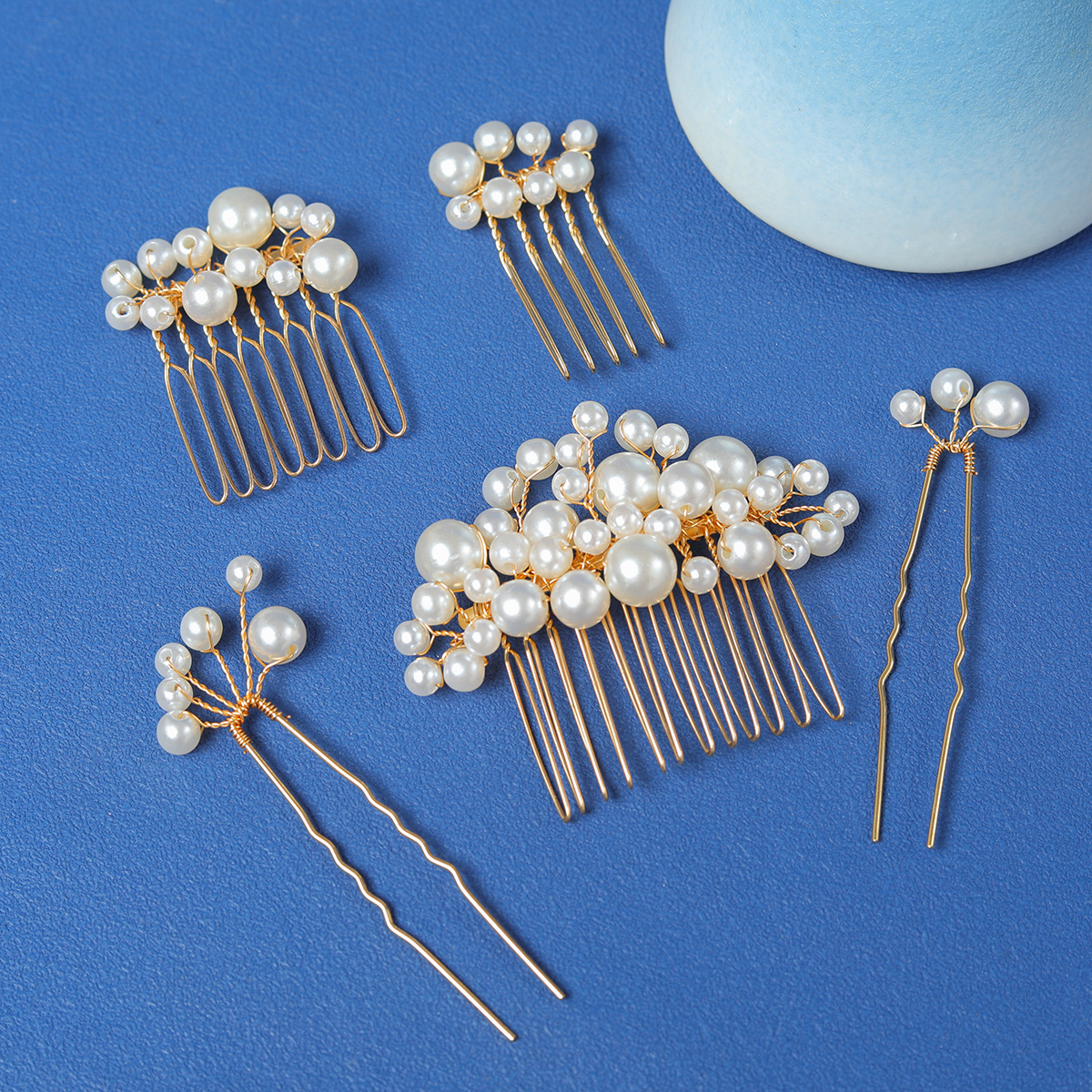 Peines de pelo con perlas de imitación para mujer, 5 piezas, pinzas para la horquilla, accesorios para el cabello de boda, diademas hechas a mano