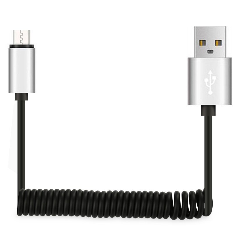 Flexibele Elastische Stretch 8pin Micro Usb 2.0 Data Sync Metalen Auto-oplader Lente Koord Voor Iphone 5 5s 6 6S 7, voor Samsung Galaxy Etc: for iphone cable / Only silver cable
