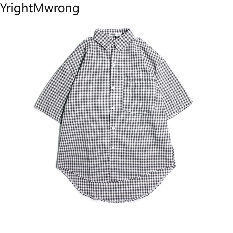 Streetwear Harajuku Woman Man Korean Button Up Short Sleeve Pocket Plaid Shirt Hip Hop Blouse Summer Casual Plus Size T