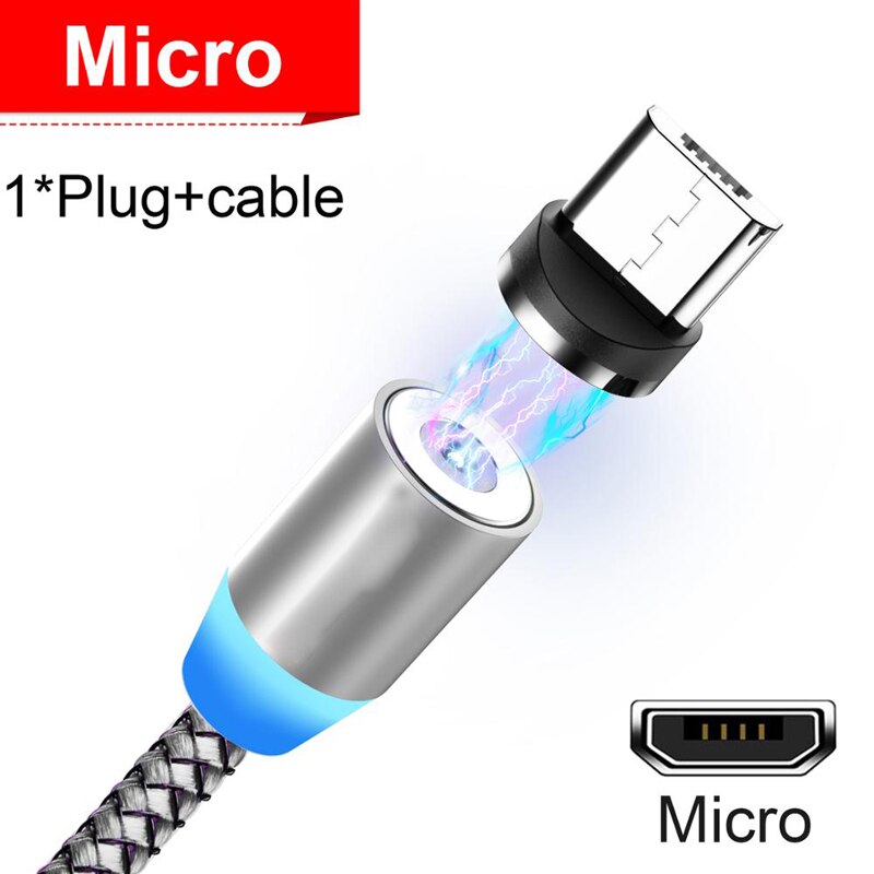 Micro USB Cable For Samsung Galaxy S3 S4 S6 S7 Edge A5 A7 J5 J7 USB Magnetic Cable Micro Charging 1M Nylon Charger Cables: Silver For Micro