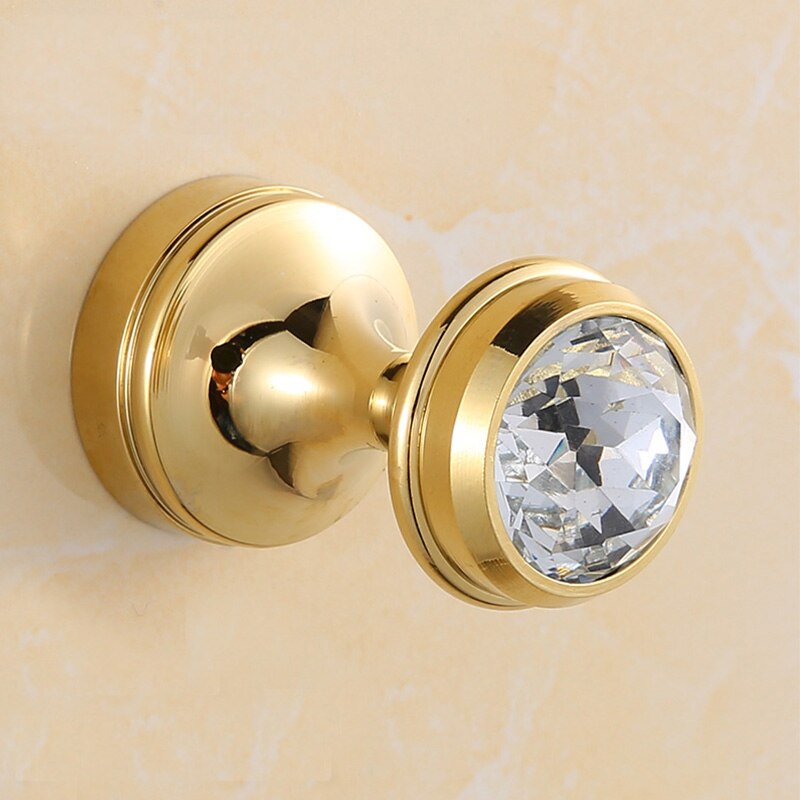 Luxe Douche Badkamer Accessoires Set, Handdoek Ring, Papier Houder, Kapstok, Wc Borstel, gepolijst Gold, Bad Hardware: Crystal Hook - Gold
