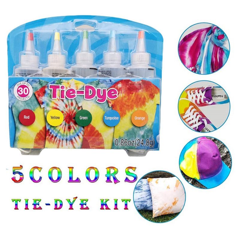 Tie Dye DIY Kit,5 Colors Shirt Tie Dye Kit for Kids,Adults Non-Toxic Vibrant Tie Dye Supplies with Rubber Bands,Gloves