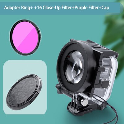 Filtro de buceo 58mm anillo para Gopro 8 Accesorios Negros funda impermeable Original filtros de buceo submarino rojo púrpura + 16 Close Up: Set E