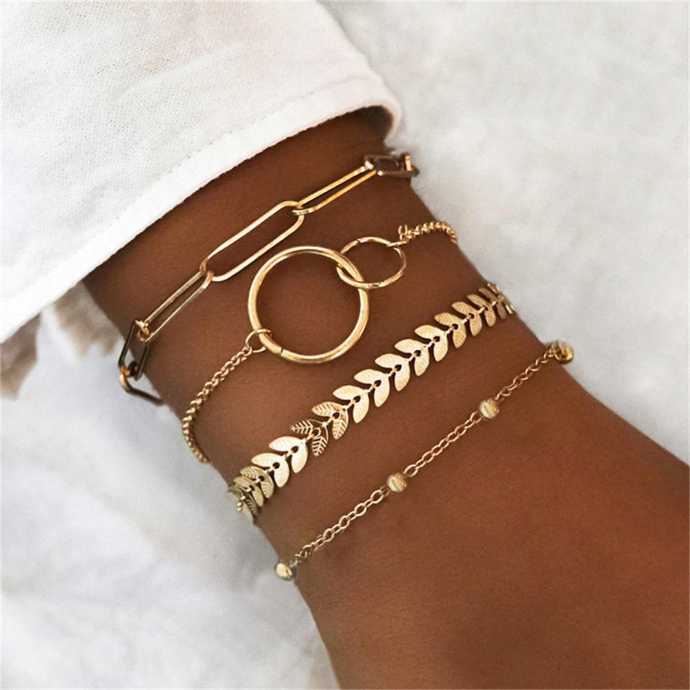 Rvs Multilayers Vierkante Ketting Charme Armbanden Voor Vrouwen Pijl Cirkel Koppels Armband Sets Vintage Sieraden