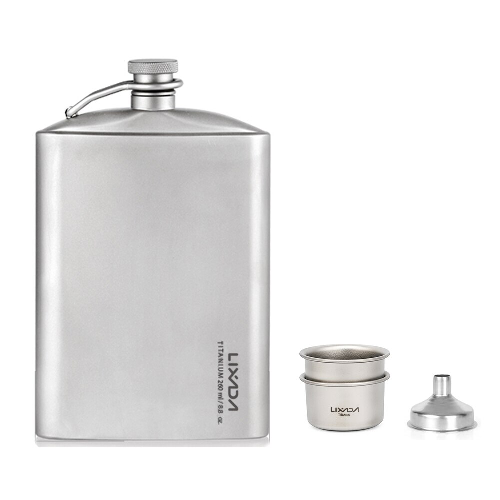 Lixada, Petaca de titanio a prueba de fugas, botella de vino de Whisky con Alcohol, con juego de tazas para Camping al aire libre, mochila de viaje, Picnic: 260ml and 2 cups