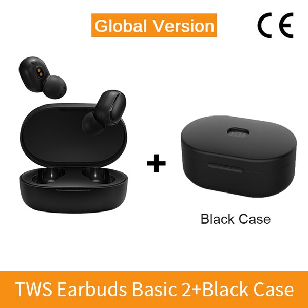 Original Xiaomi Redmi AirDots 2 Wireless Bluetooth 5.0 Charging Earphone In-Ear stereo bass Mi True Wireless Earbuds AI Control: GV Add Black Case