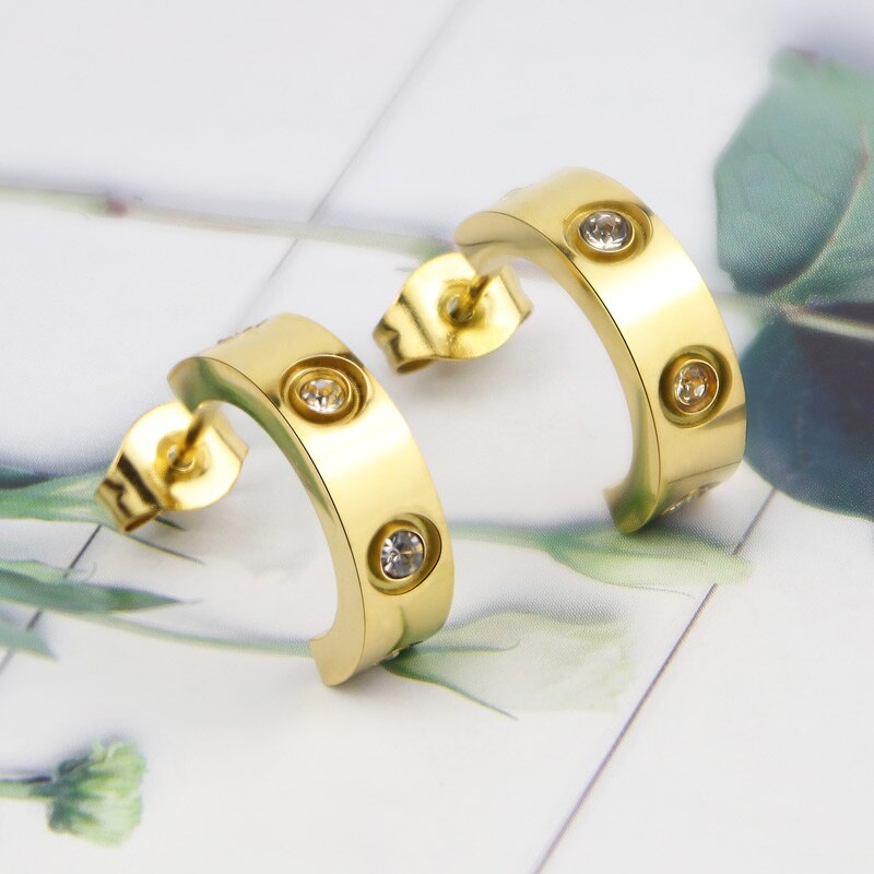 Rvs C-Vormige Kristallen Oorbellen Unisex Oorbellen Sieraden: Goud-kleur