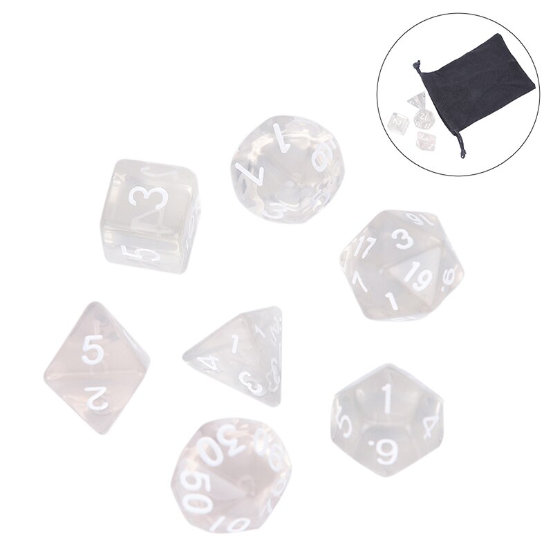 7 teile/los Weiß Polyhedral Transparent Würfel Multi-seite Mit Tuch Tasche Für Gaming