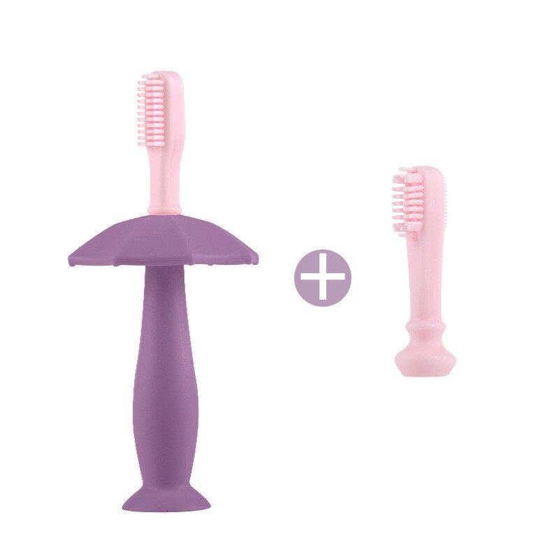 Baby Tandenborstel Siliconen Effen Kleur Zuigeling Training Zachte Tandenborstel Met Zuignap De Bodem Kinderen Oral Care Producten: purple