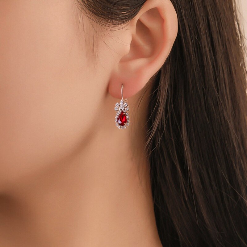3Colors Jewelry Sets Hoop Earrings Water Earrings Red Jewelry Set Rhinestones For Women Pendant Necklace/Earrings/Rings