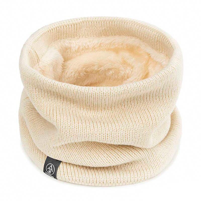 Sciarpa calda invernale per ragazzi ragazze bambini sciarpa per bambini sciarpe con collo in lana spessa sciarpa anello in maglia di cotone sciarpe solide: A Beige