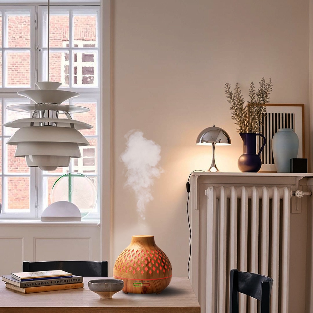 Afstandsbediening aroma diffuser luchtbevochtiger 400ml ultrasone koele mist etherische olie diffuser led-licht aromatherapie diffuser