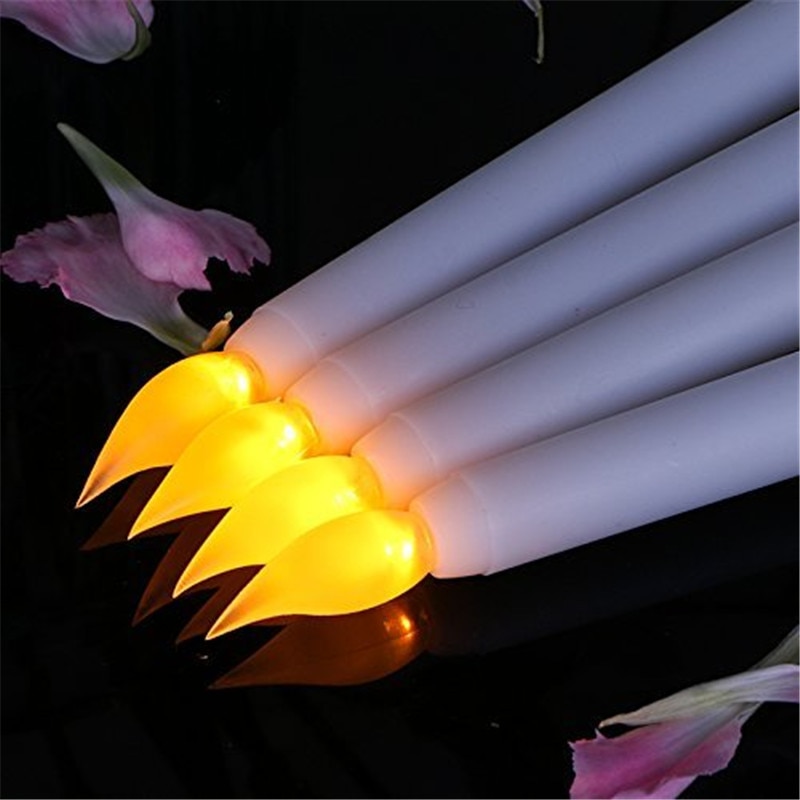 Pack of 6 Remote or not Remote Control Yellow Light Long Plastic Taper Candles,Not wax material 28 cm Remote Flameless Candles