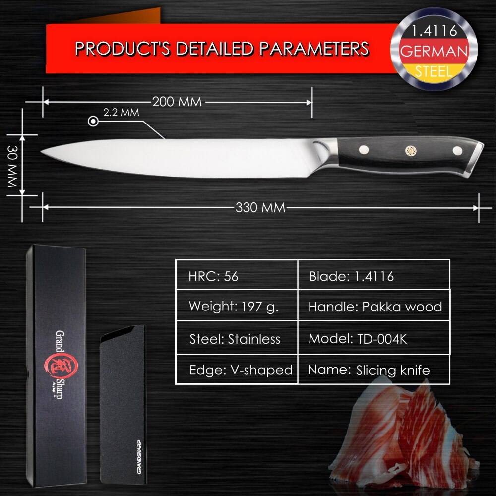 Chef Knife Set Germany 1.4116 High Carbon Steel Santoku Boning Cleaver Home Cooking Tools Japanese Kitchen Knives Christmas: 8 inch slicing