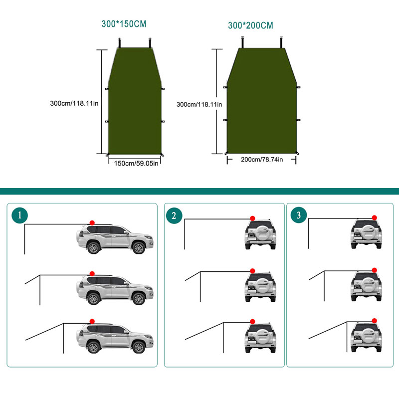 Car Shelter Shade Portable Waterproof Anti-UV Camping Tent Camping Side Car Roof Top Tent Awning Automobile Rooftop Rain Canopy
