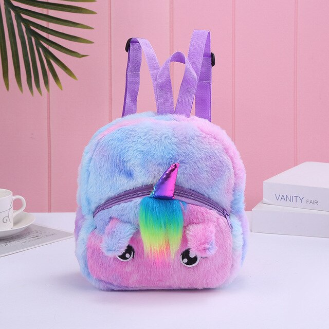 3D Cartoon kids bag holographic pink backpack for children Plush school bags pu backpack for girls mochila escolar: purple