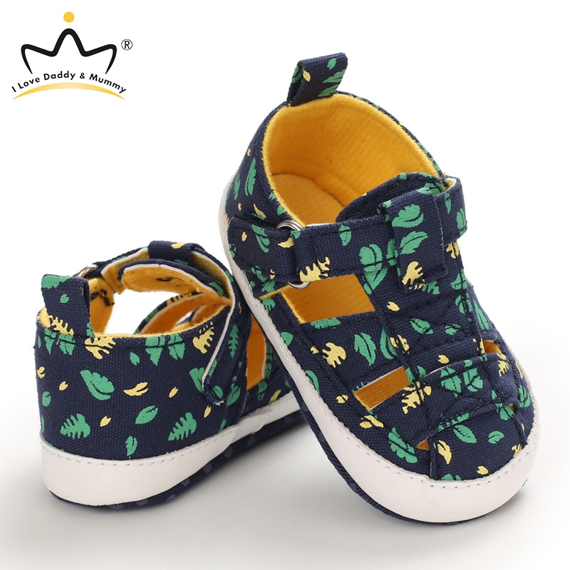 Évider été -né bébé chaussures respirant toile feuille impression bébé garçon sandales semelle souple anti-dérapant bambin chaussures