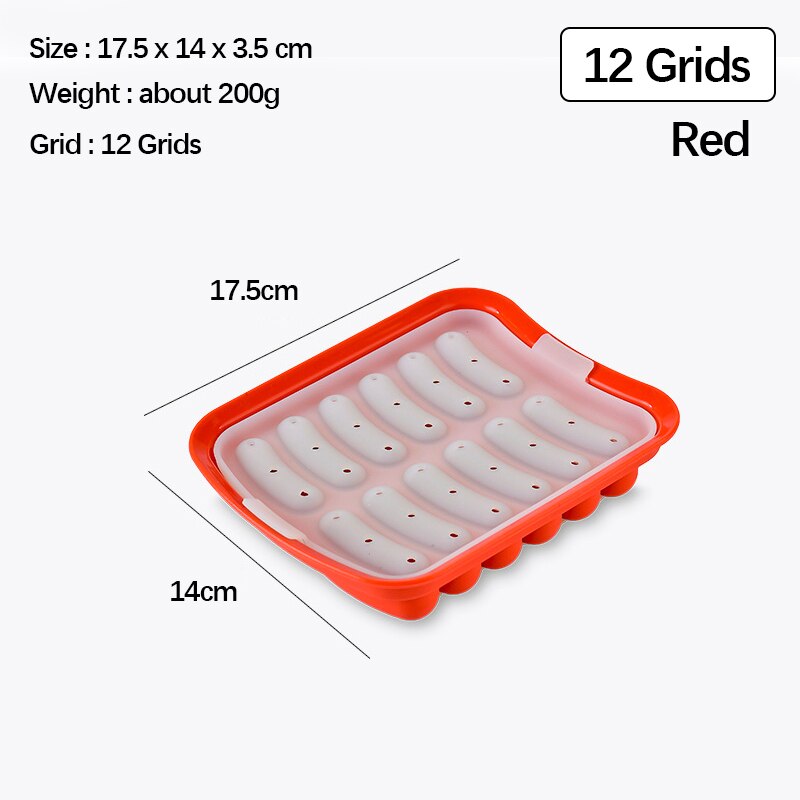 Molde de silicona para hacer salchichas sin BPA, utensilio de cocina hecho a mano para perros calientes, jamón, accesorios de cocina: 12 holes red
