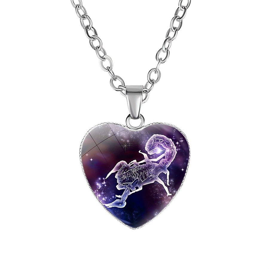 12 Sterrenbeeld Ketting Voor Vrouwen Glas Constellation Hart Vormige Hanger Kettingen Choker Vrouwelijke Mode Verjaardag Sieraden: Scorpio
