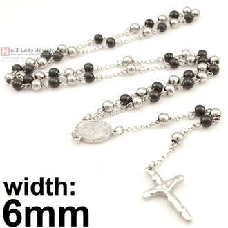 Gokadima Rvs Ketting Mannen Sieraden of Vrouwen Katholieke Rozenkrans Kralen Collier Cross Voor Kerstcadeau, 4mm/6mm: 6mm silver black