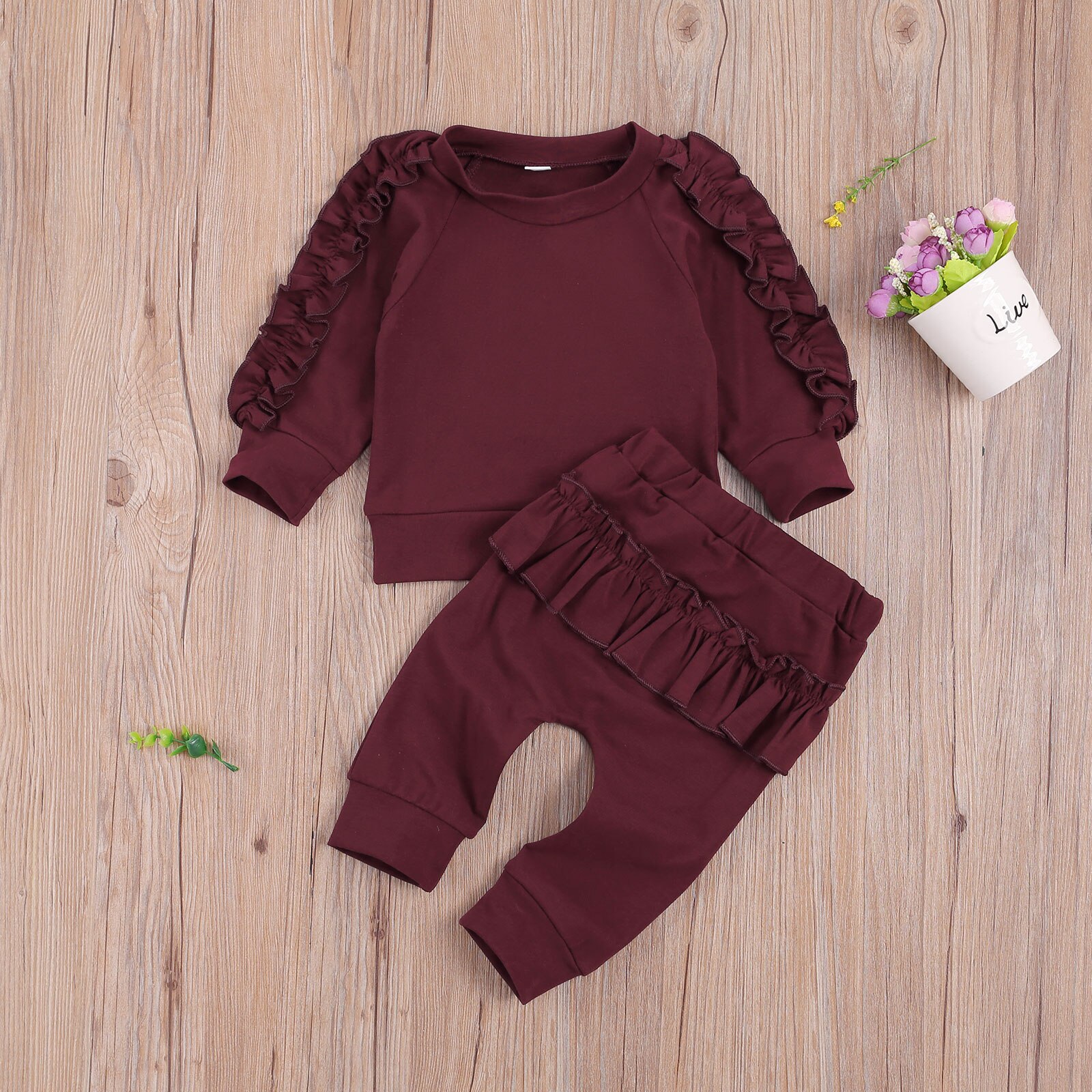 Noworodka maluch zestaw ubrań dla dziewczynek wiosenne jesienne z długim rękawem rękawem bluzy z długim rękawem spodnie marszczone legginsy trwała bawełna stroje dla dzieci