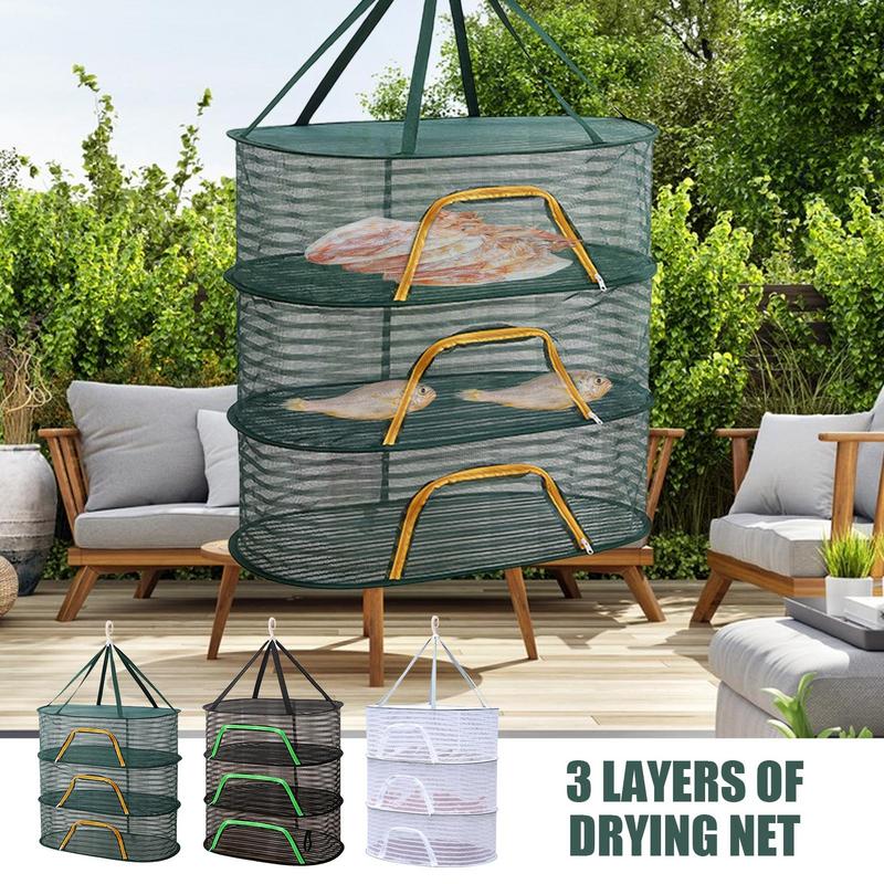 Sun Drying Rack For Food 3 Layers Foldable Dryer Rack With Zippers Large Portable Vegetable Drying Rack For Fruits Plants