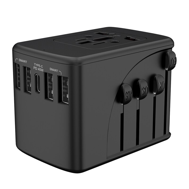 Travel Plug Wereldwijd Universele Adapter Usb Travel Adapter Multifunctionele Oplader PD45W Travel Plug: Black