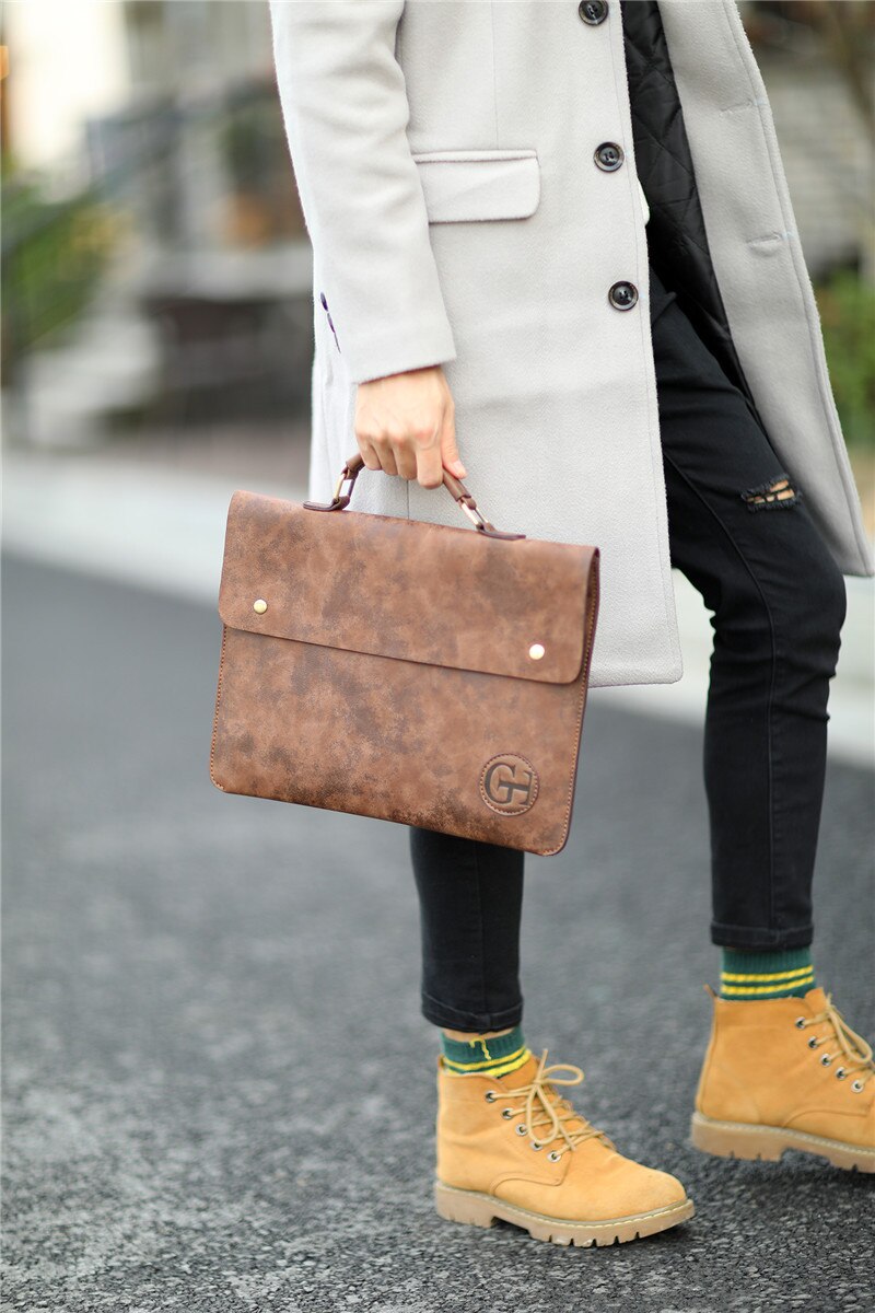 MICKY KEN Briefcase - Vintage PU Leather Laptop Bag - 35x27x4cm - Soft Handle - Business Messenger Bag
