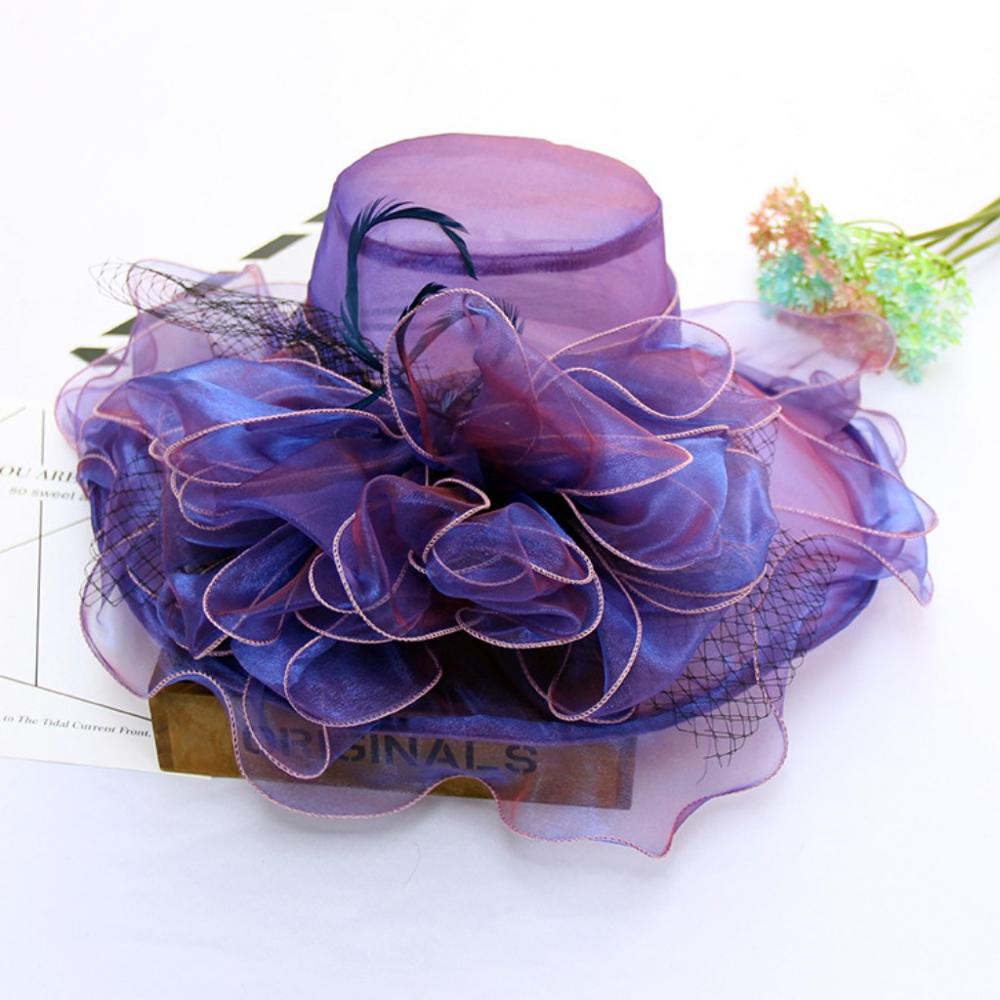 Wedding Hats For Bride Evening Organza Flower Sun Hat chapeau de mariage Wedding Accessories YSAN612: Purple 