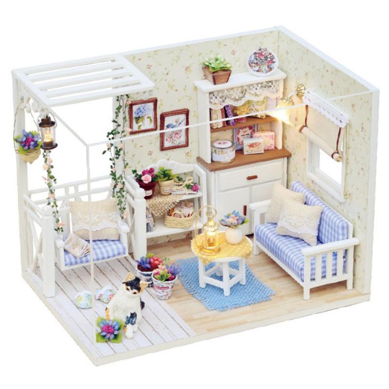 DIY Love Fortress Wooden Assemble Building Model House with LED light Birthday Christmas